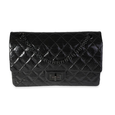 Chanel So Black Patent Crinkled Calfskin Reissue 2.55 225 Double Flap Bag