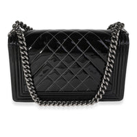 Chanel Black Quilted Patent Leather New Medium Boy Bag