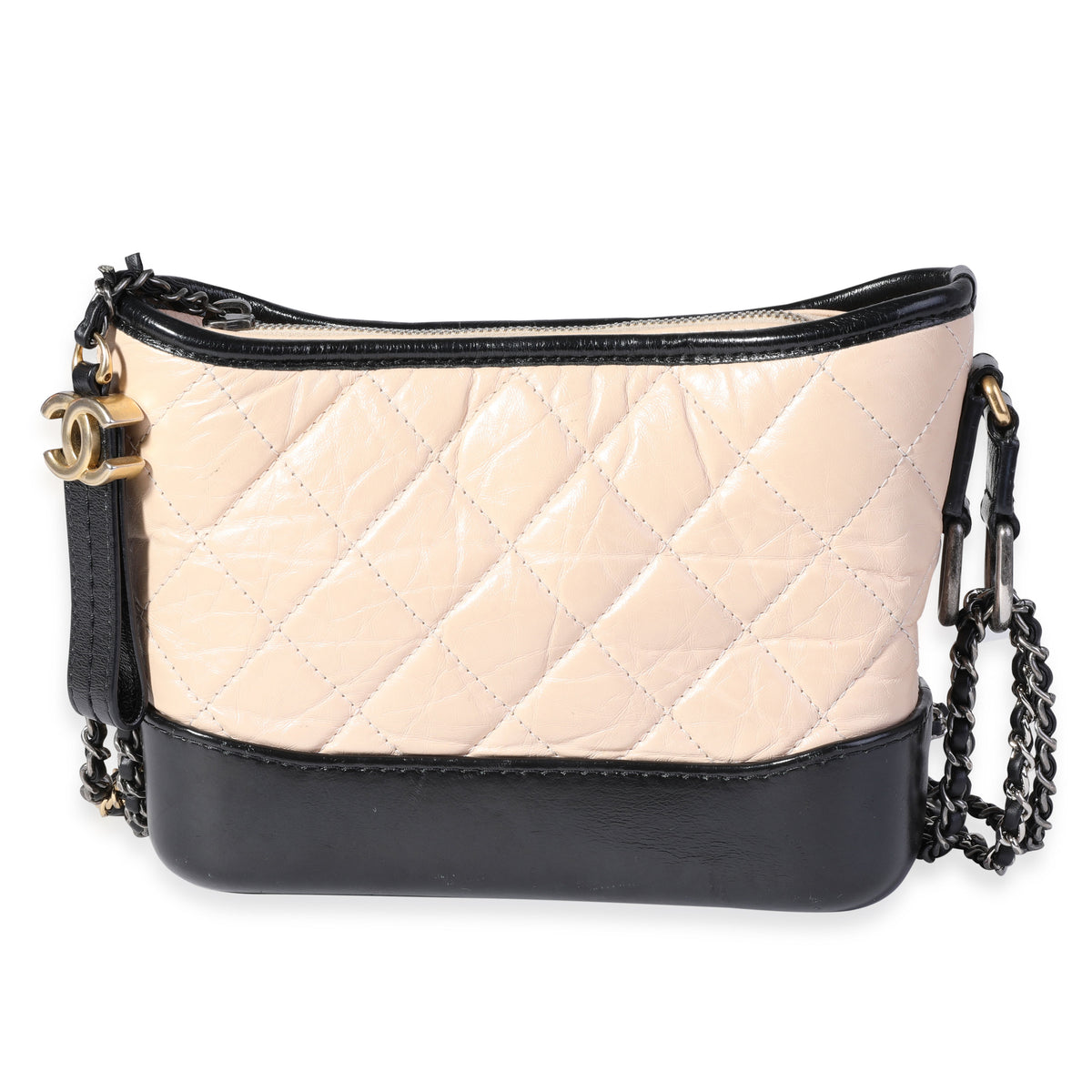 Chanel Beige & Black Quilted Aged Calfskin Small Gabrielle Hobo