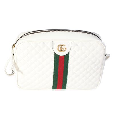 Gucci White Quilted Leather & Web Trapuntata Crossbody