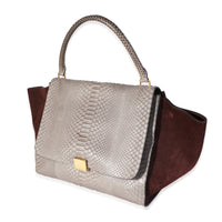 Celine Gray Python & Burgundy Suede Medium Trapeze Bag