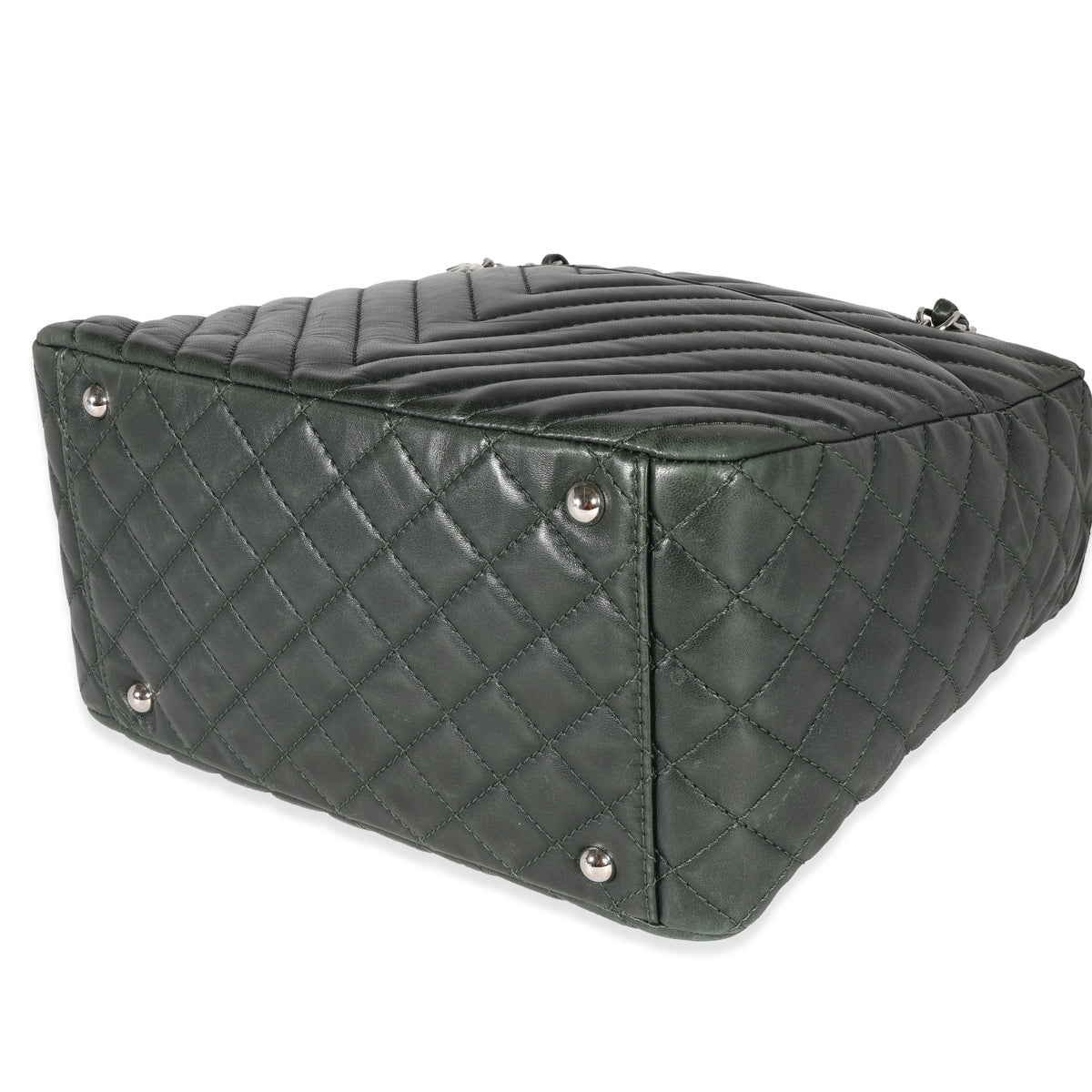 Chanel Olive Green Chevron Quilted Lambskin Surpique Tote