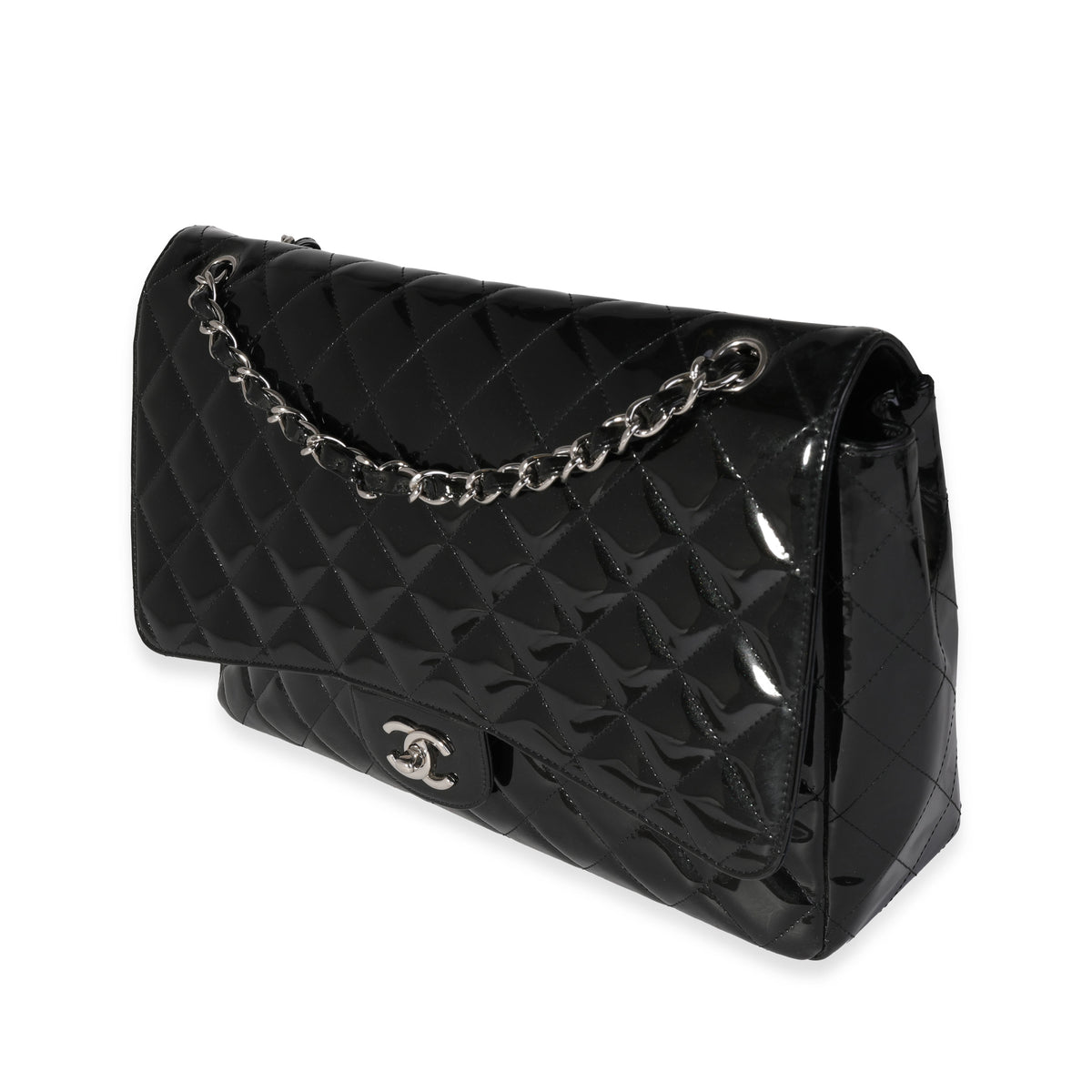 Chanel Black Quilted Patent Leather Maxi Classic Single Flap Bag