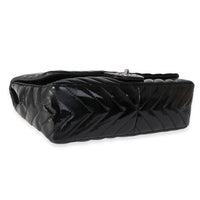 Chanel Black Chevron Quilted Patent Leather Jumbo Classic Single Flap Bag