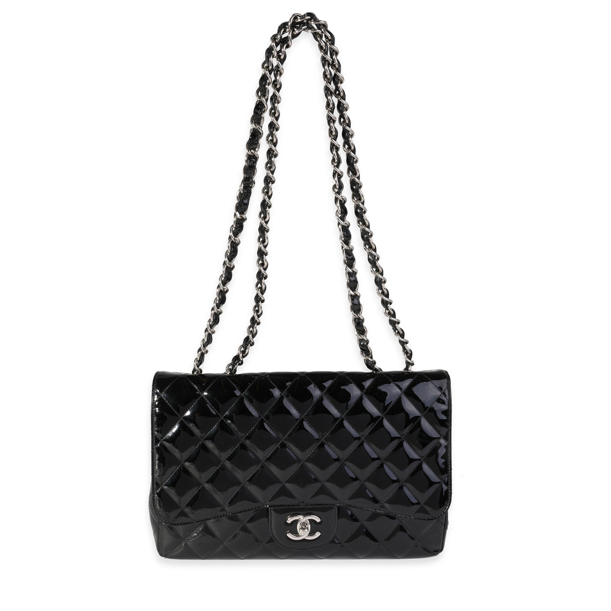 Chanel Black Quilted Patent Leather Jumbo Classic Single Flap Bag