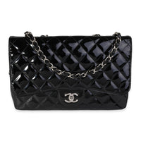 Chanel Black Quilted Patent Leather Jumbo Classic Single Flap Bag