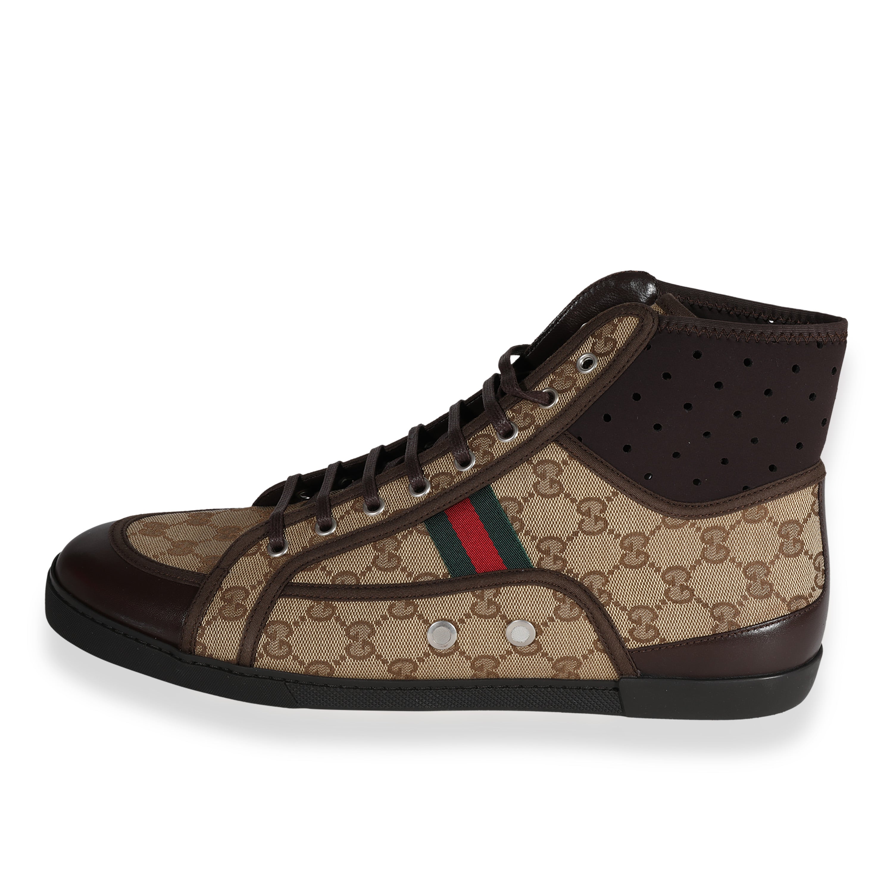 GUCCI black Mens Web Stripe High Top Sneaker Style 256647(Two different  sizes)