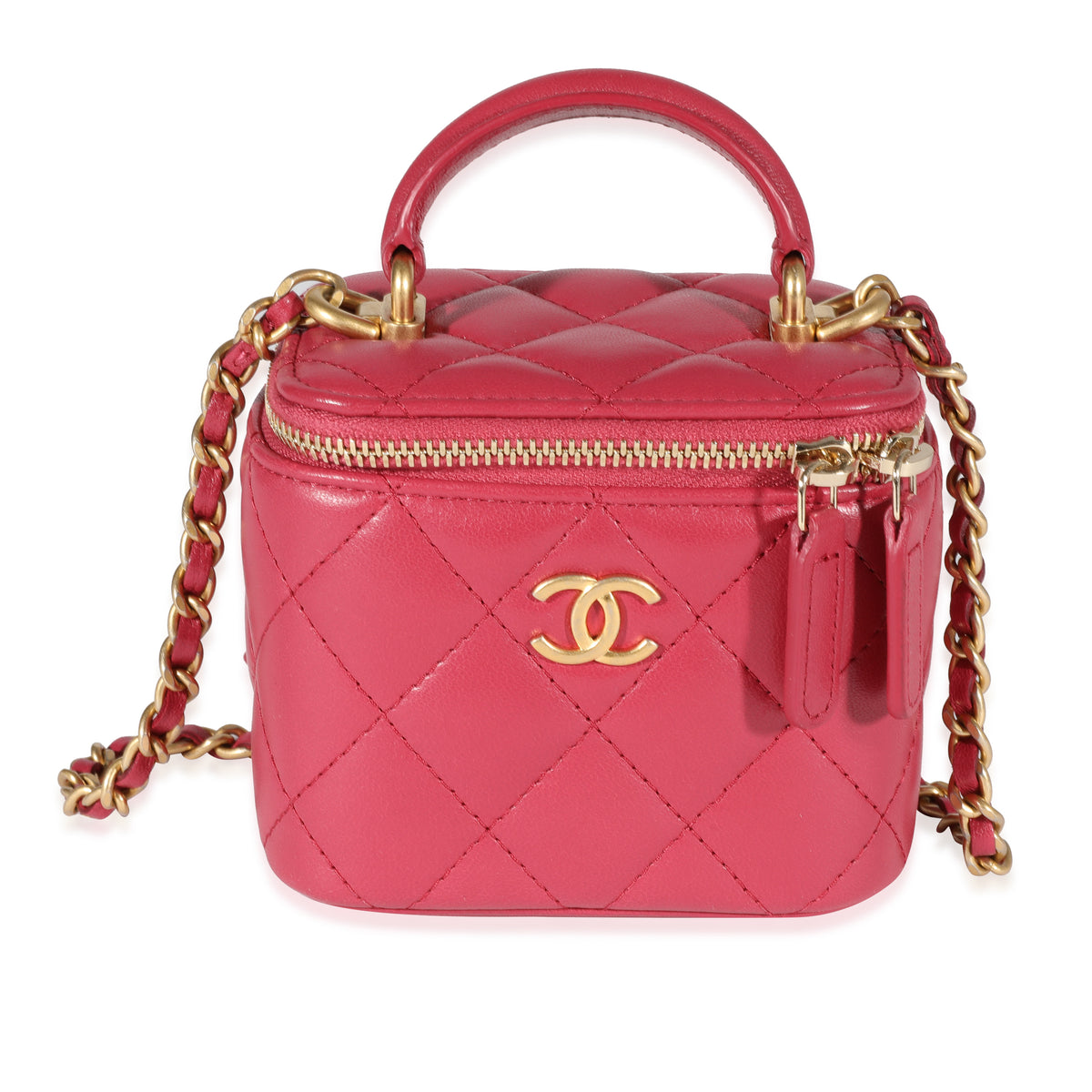 Chanel Raspberry Quilted Lambskin Mini Vanity Case with Chain, myGemma, SG