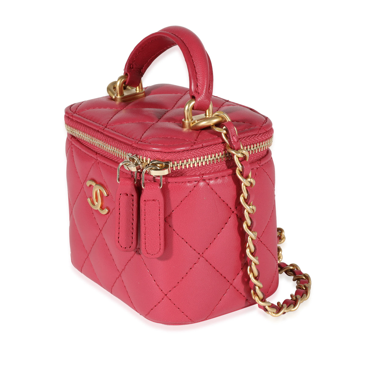 Chanel Raspberry Quilted Lambskin Mini Vanity Case with Chain