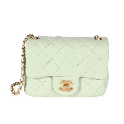 Chanel Mint Green Quilted Lambskin Square Mini Pearl Crush Bag