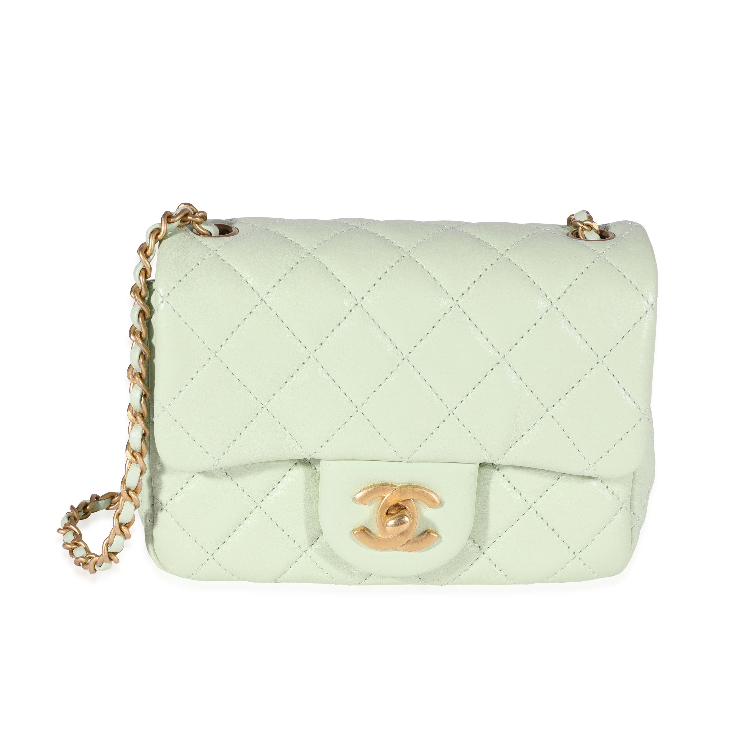 Chanel Mint Green Quilted Lambskin Square Mini Pearl Crush Bag, myGemma, SE