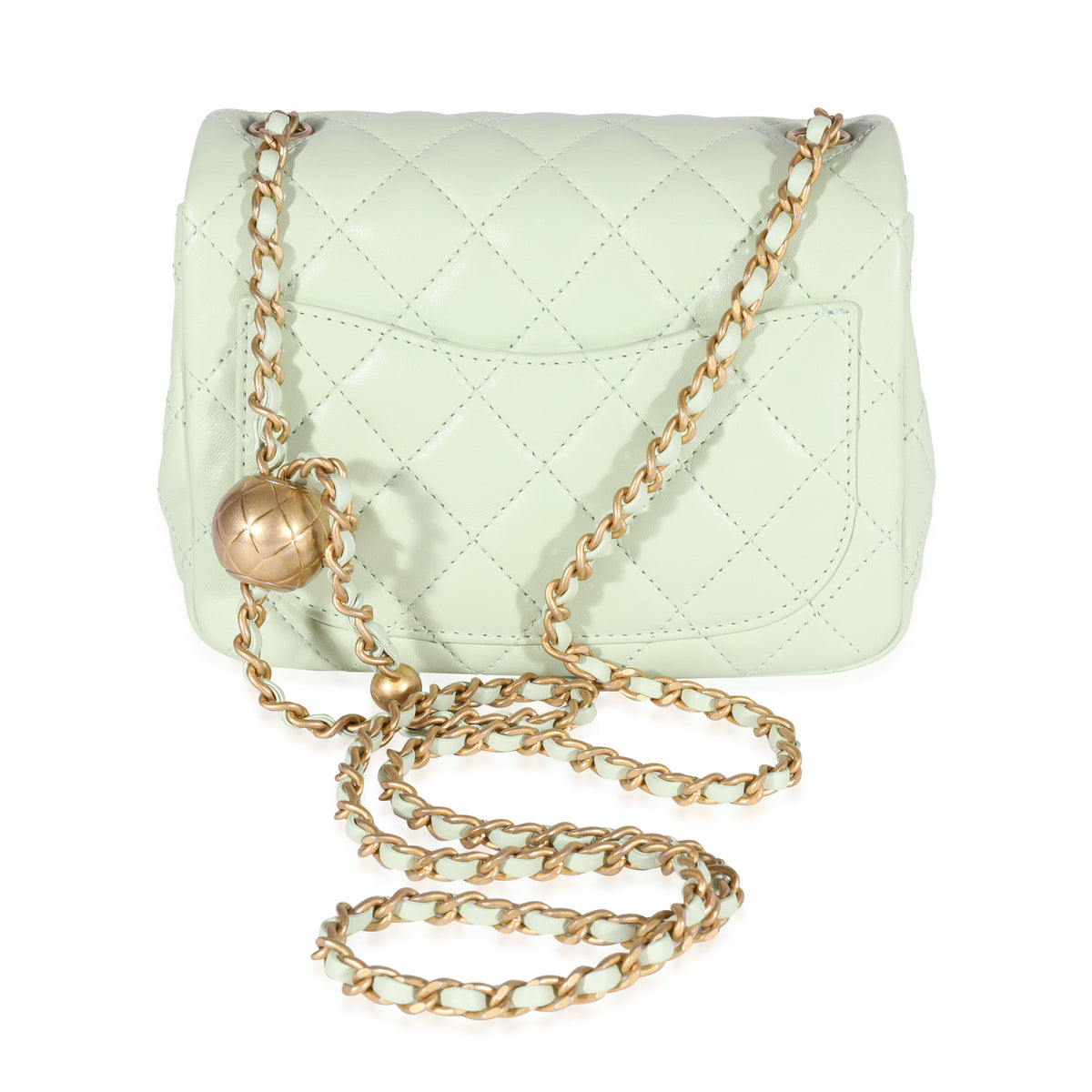 Chanel Mint Green Quilted Lambskin Square Mini Pearl Crush Bag