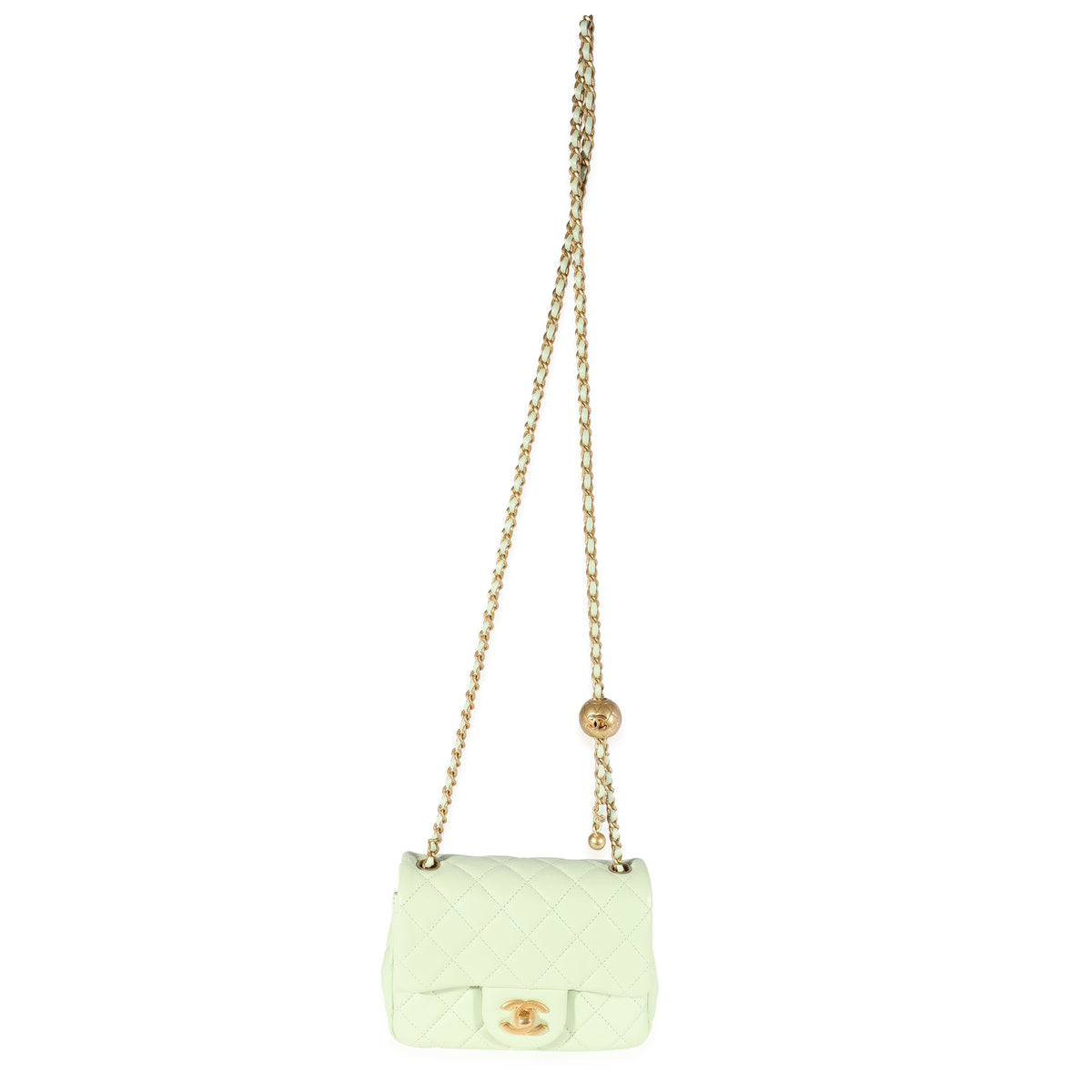 Chanel Mint Green Quilted Lambskin Square Mini Pearl Crush Bag