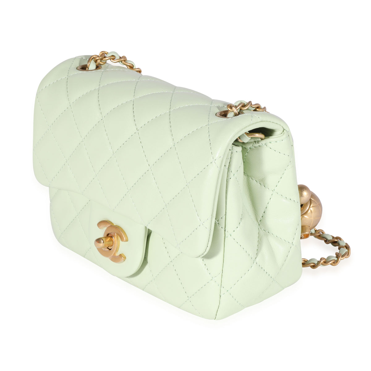 Chanel Mint Green Quilted Lambskin Square Mini Pearl Crush Bag, myGemma