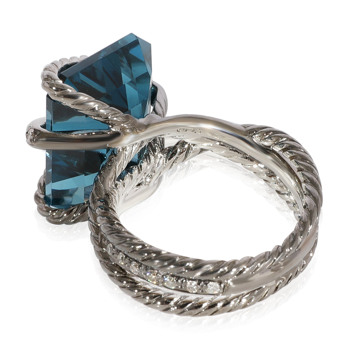 David Yurman Cable Wrap Blue Topaz Diamond Ring in 925 Sterling Silver 0.31 CTW