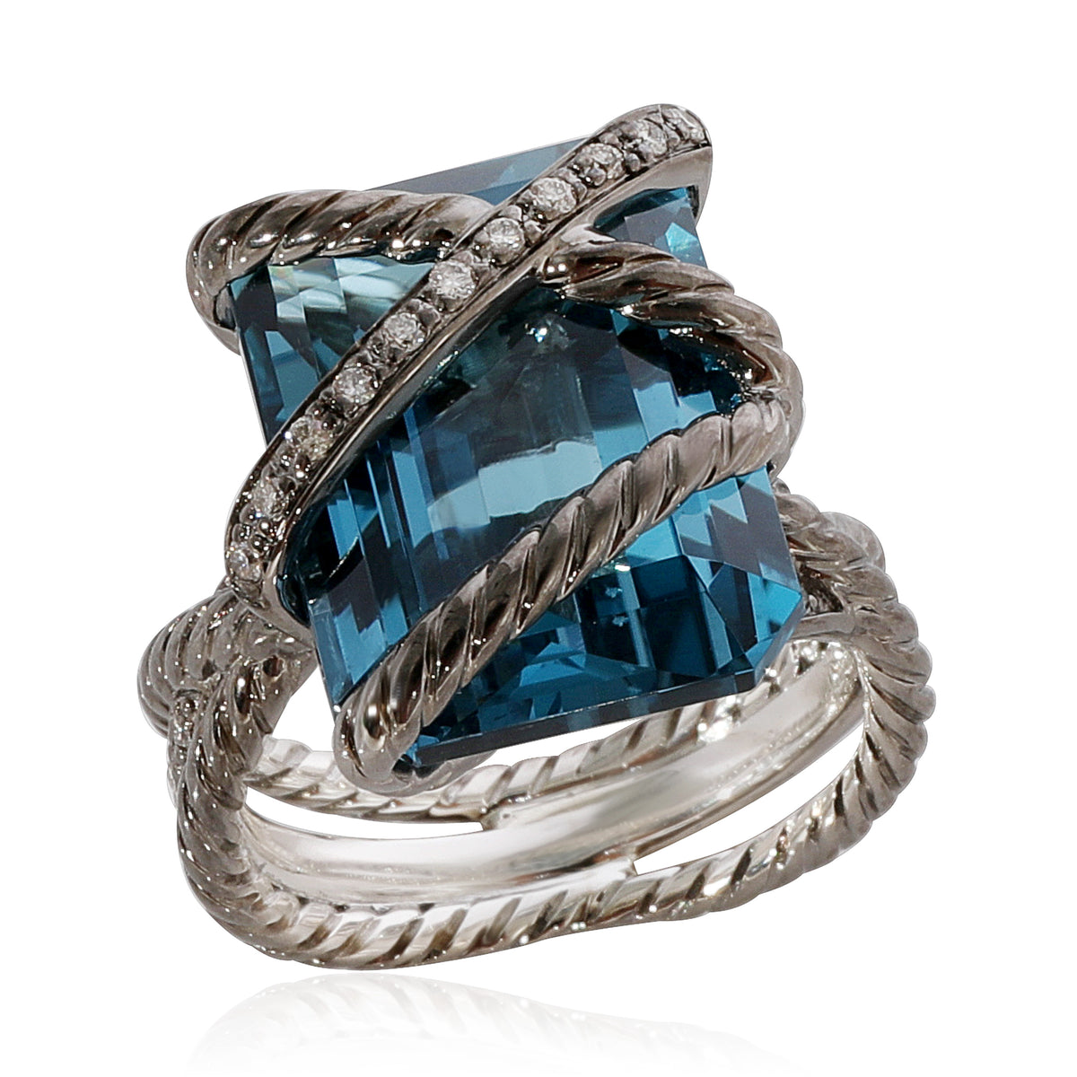 David Yurman Cable Wrap Blue Topaz Diamond Ring in 925 Sterling Silver 0.31 CTW