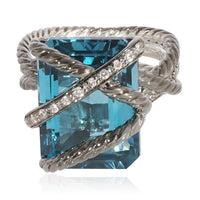 David Yurman Cable Wrap Blue Topaz Diamond Ring in 925 Sterling Silver 0.31 CTW