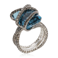 David Yurman Cable Wrap Blue Topaz Diamond Ring in 925 Sterling Silver 0.31 CTW