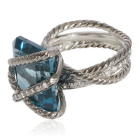 David Yurman Cable Wrap Blue Topaz Diamond Ring in 925 Sterling Silver 0.31 CTW
