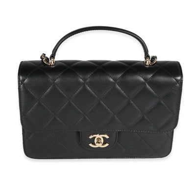 Chanel Black Quilted Lambskin Coco Lady Top Handle Flap Bag