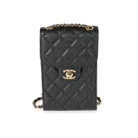 Chanel Black Quilted Caviar Phone Holder Crossbody