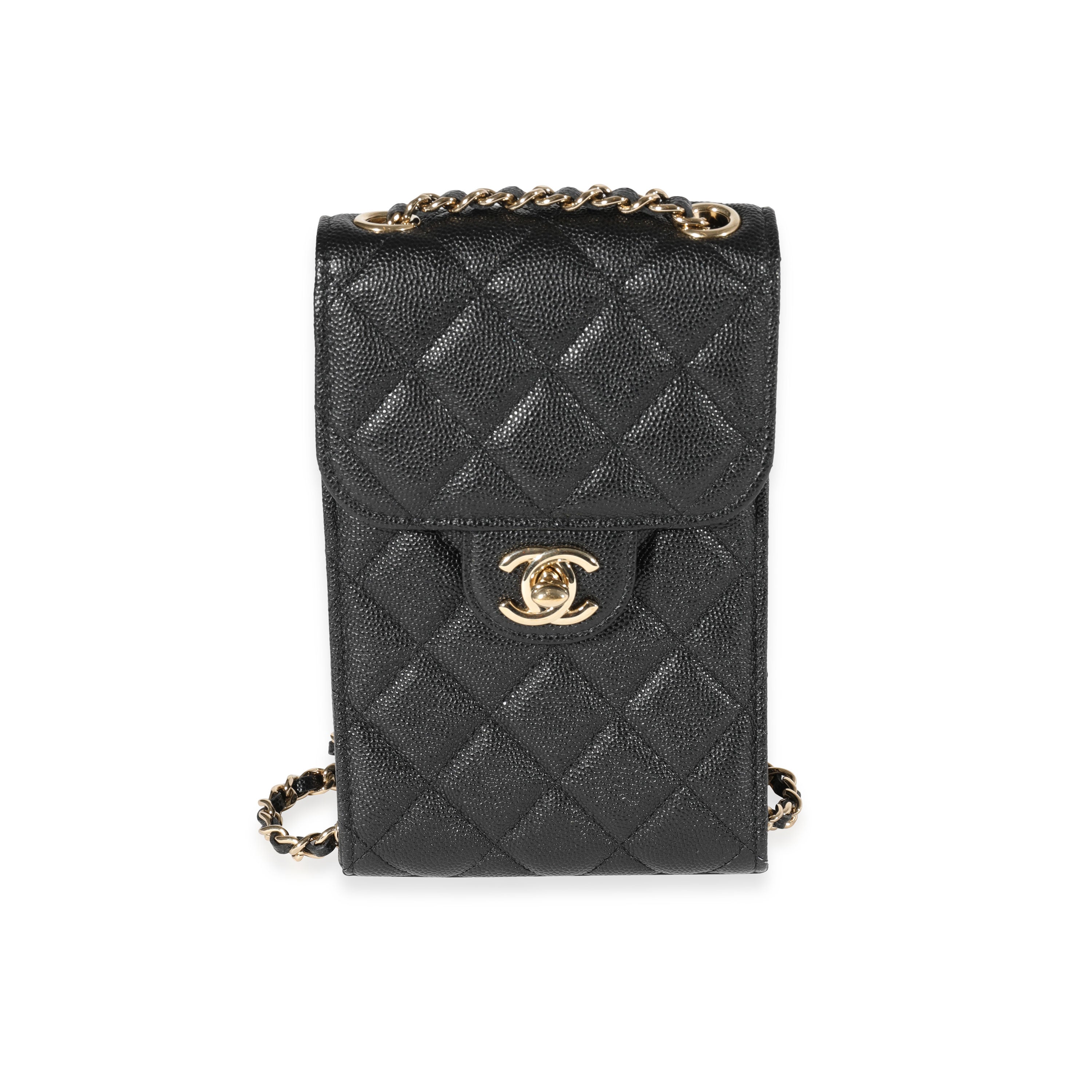 Chanel Black Quilted Caviar Phone Holder Crossbody | myGemma | Item #121787 Chanel Black Quilted Caviar Phone Holder Crossbody | myGemma | Item #121787