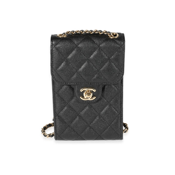 CHANEL Caviar Quilted Flap Phone Holder With Chain Black