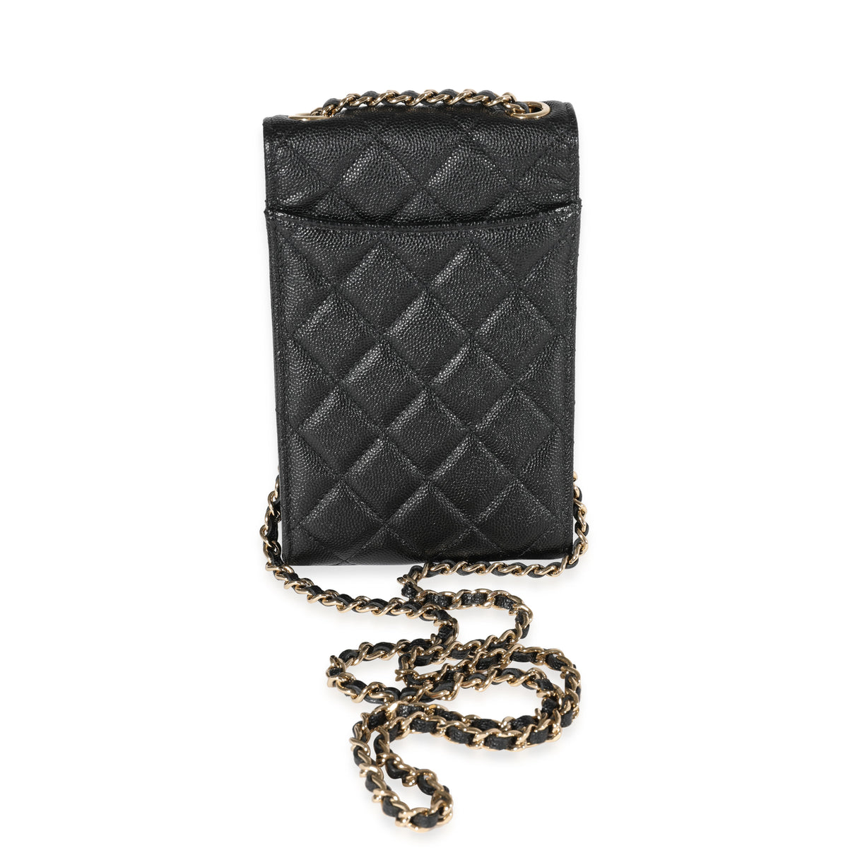 Chanel Caviar Quilted Phone Holder With Chain Black in Leather