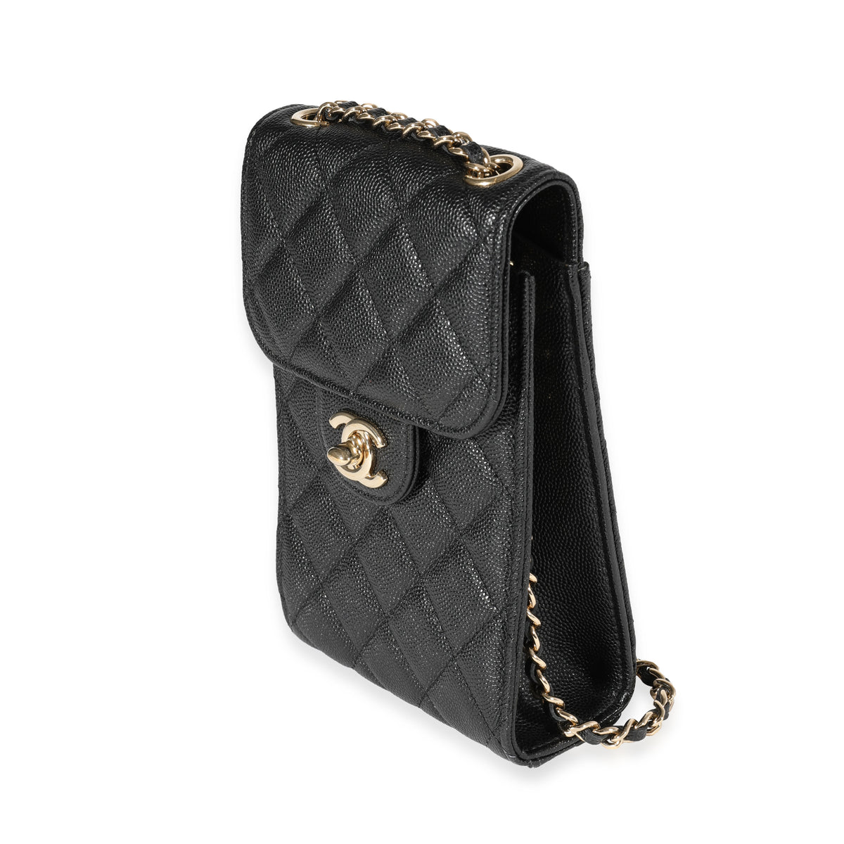 Chanel Black Quilted Leather Phone Holder Crossbody Bag Chanel