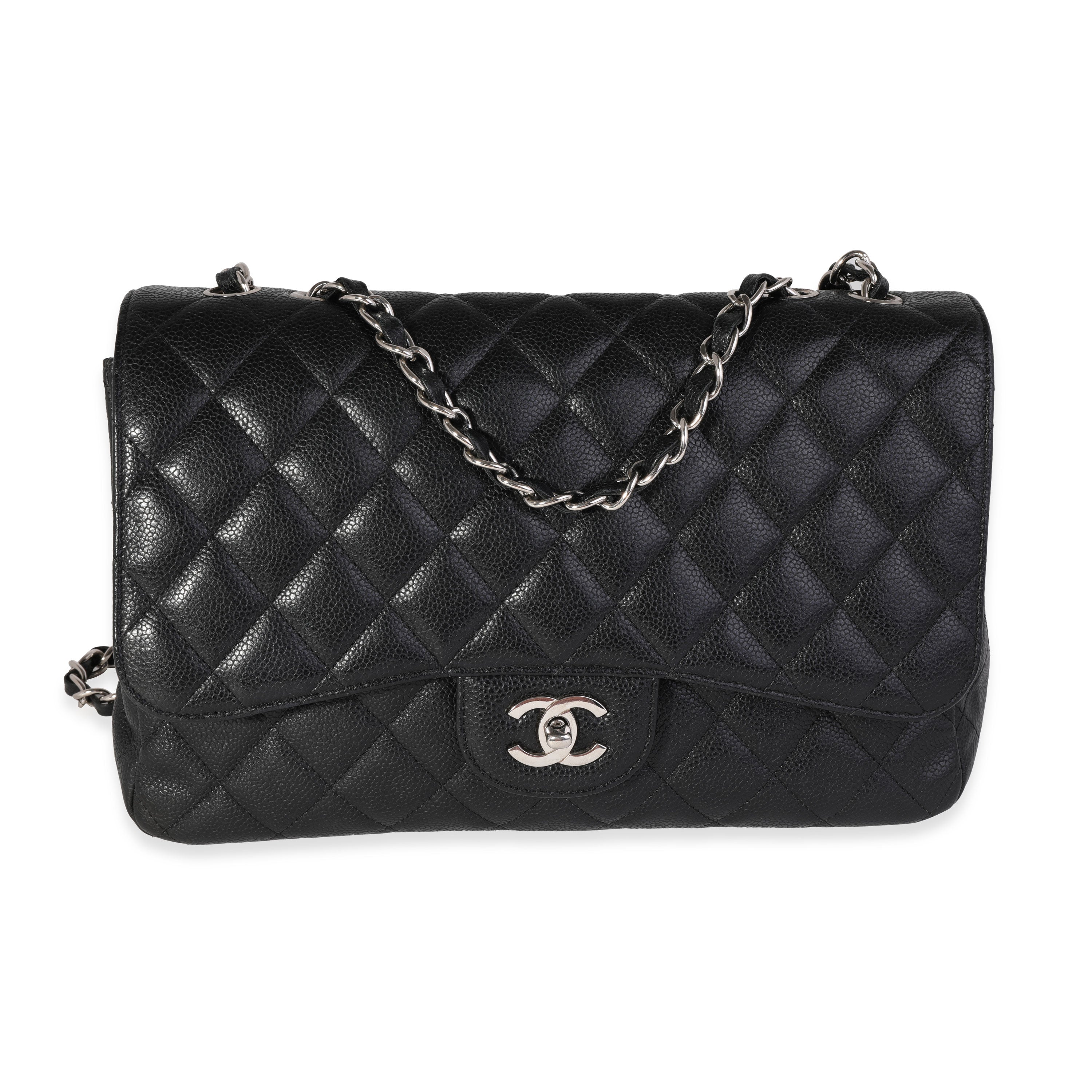 Chanel Handbag 2006-2008 Classic Caviar Jumbo Flap Black Leather
