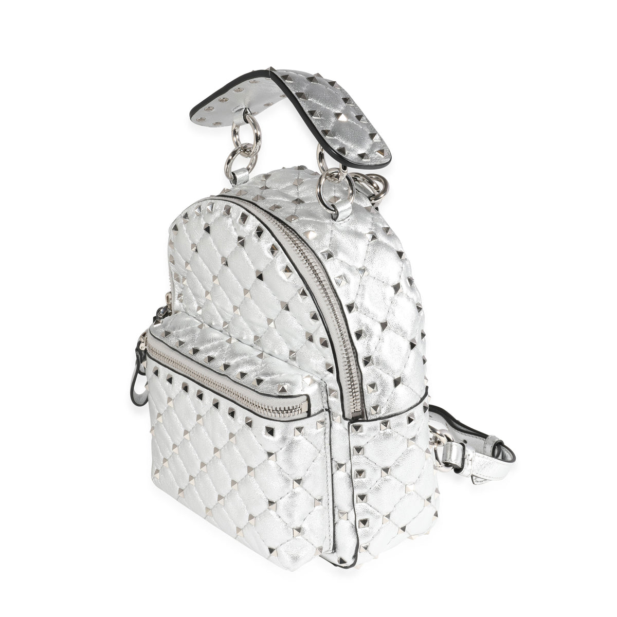 Valentino Metallic Silver Leather Rockstud Spike Mini Backpack Silver  [Guaranteed Authentic] - Silver