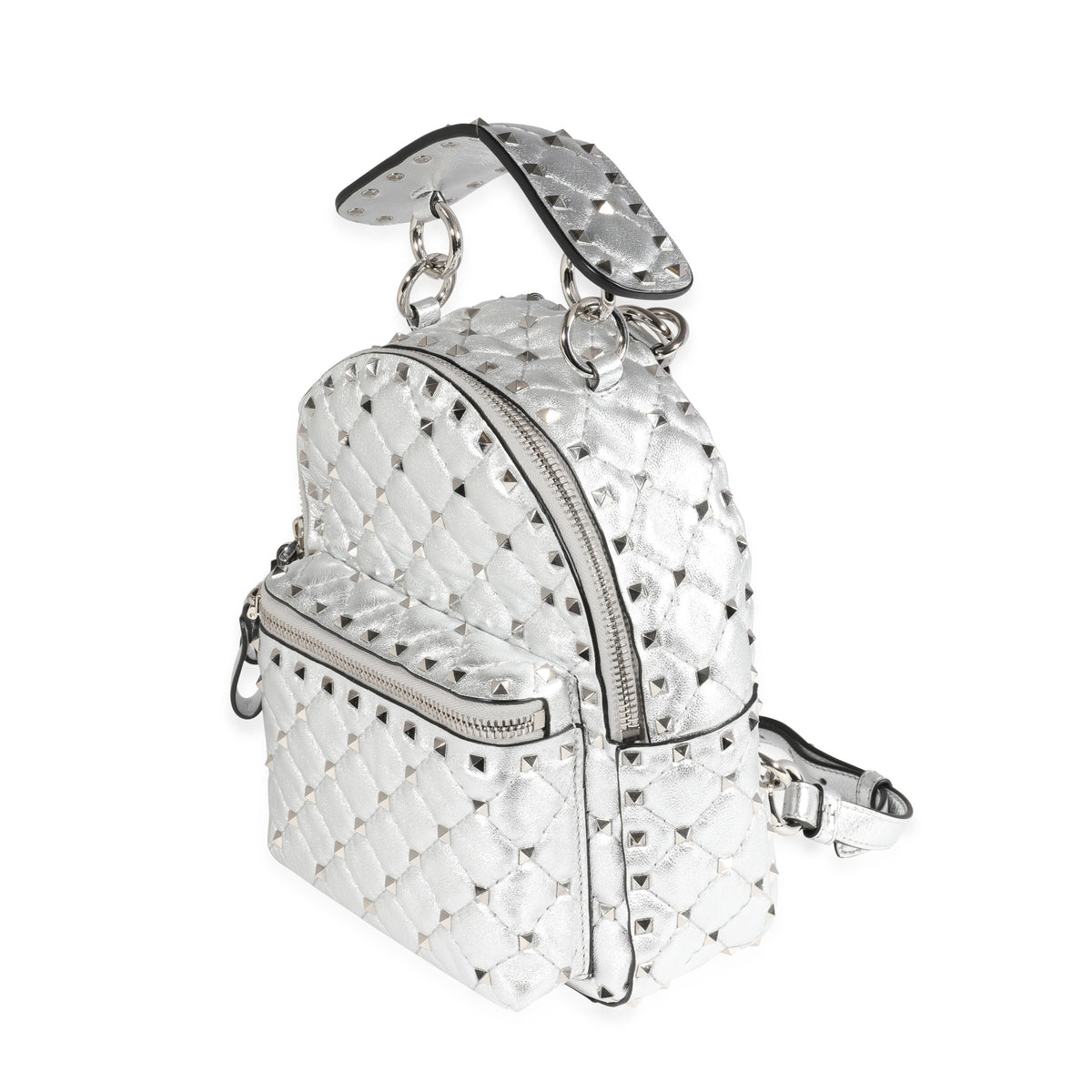 Valentino Metallic Silver Leather Rockstud Spike Mini Backpack | myGemma