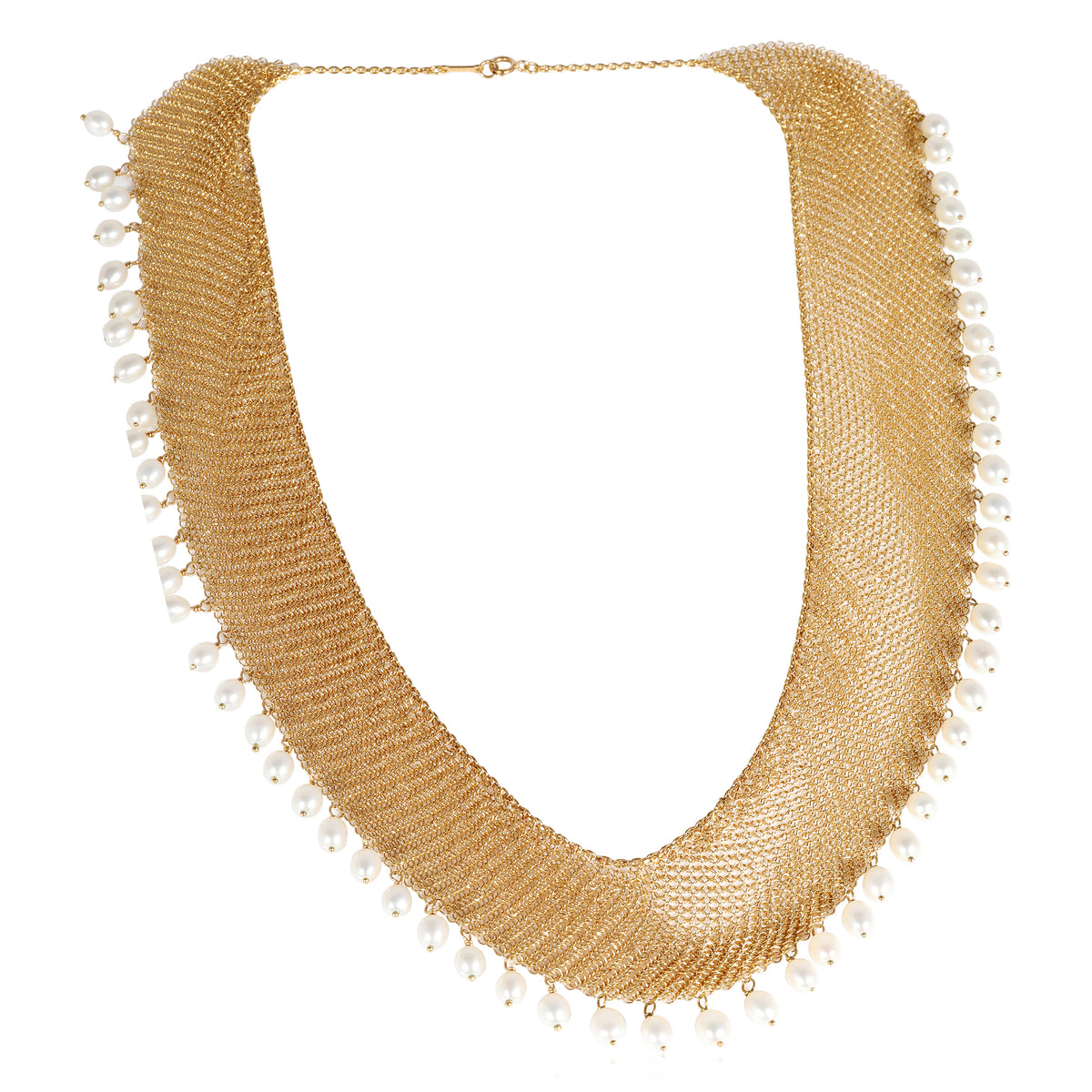 Tiffany & Co. Elsa Peretti Pearl Mesh Collar Necklace in 18k Yellow Gold