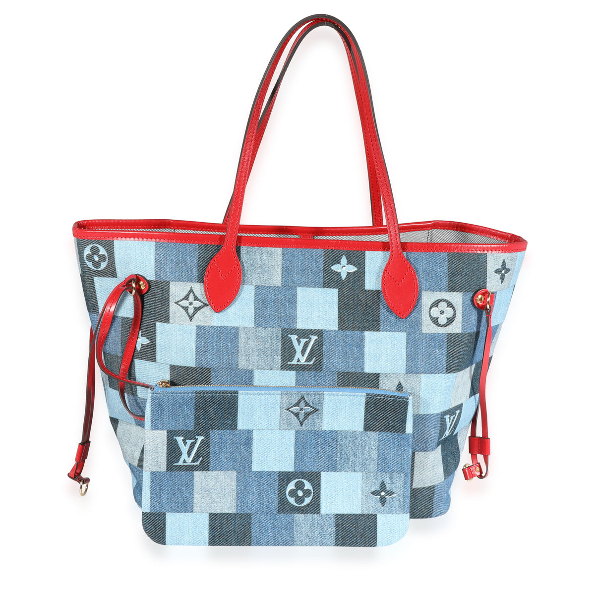 Louis Vuitton Neverfull mm Patchwork Monogram Denim Shoulder Bag Blue