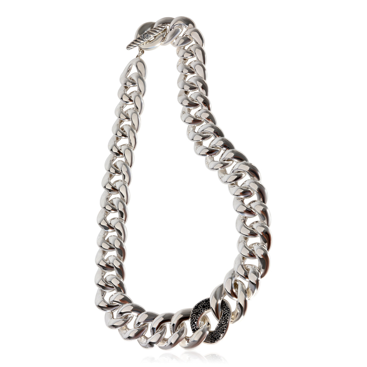 David Yurman Large Link Necklace With Black Pave Diamonds in Sterling Silver