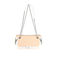 Chanel White & Beige Quilted Calfskin Flap Bag