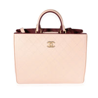 Chanel Beige & Burgundy Quilted Calfskin Shopping Tote