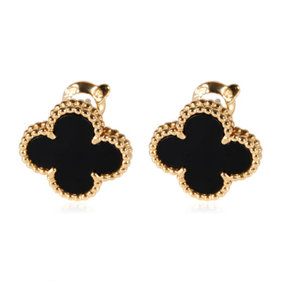 Van Cleef & Arpels Alhambra Onyx Earrings in 18K Yellow Gold