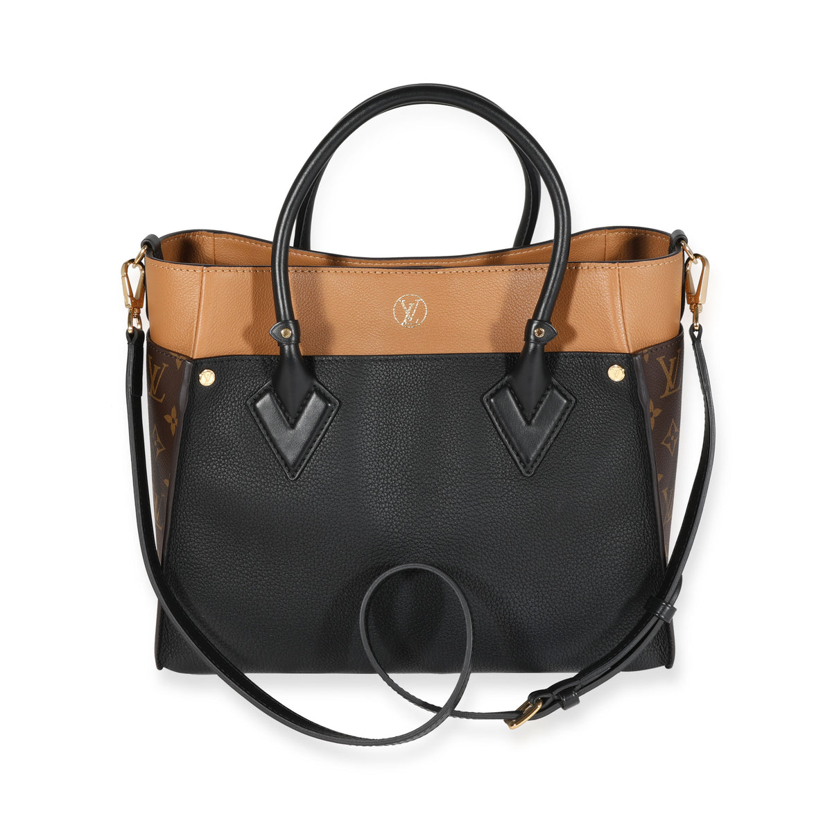 Louis Vuitton On My Side Tote MM Black,Brown Canvas,Leather