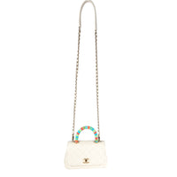 Chanel White Quilted Goatskin Extra Mini Rainbow Coco Top Handle Flap Bag