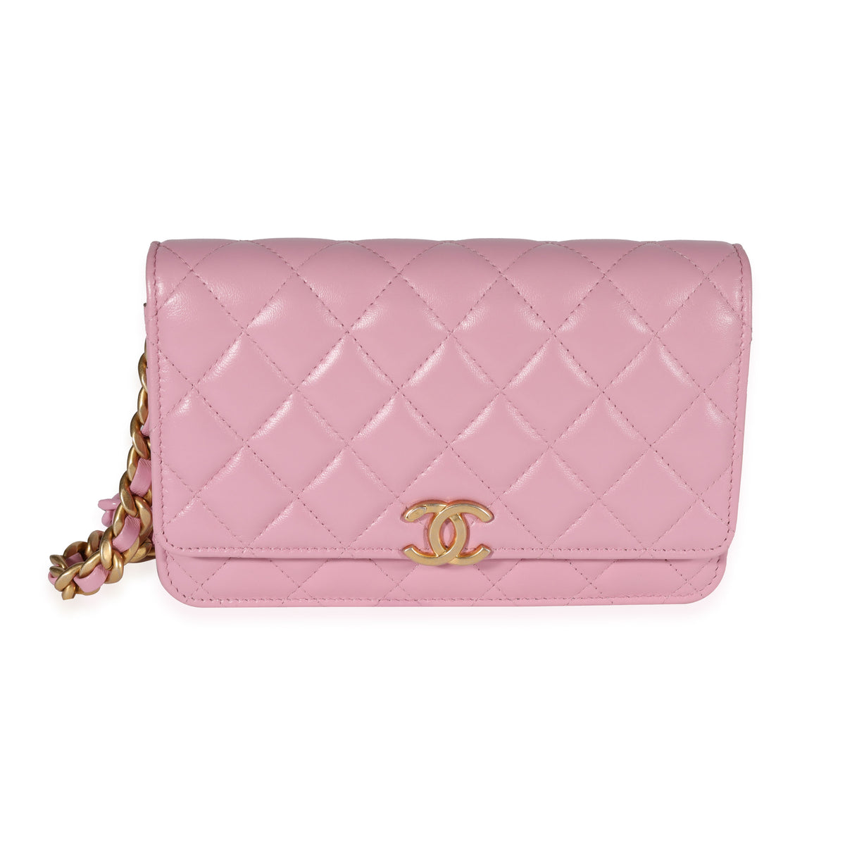 Chanel Pink Quilted Lambskin Leather Wallet on Chain