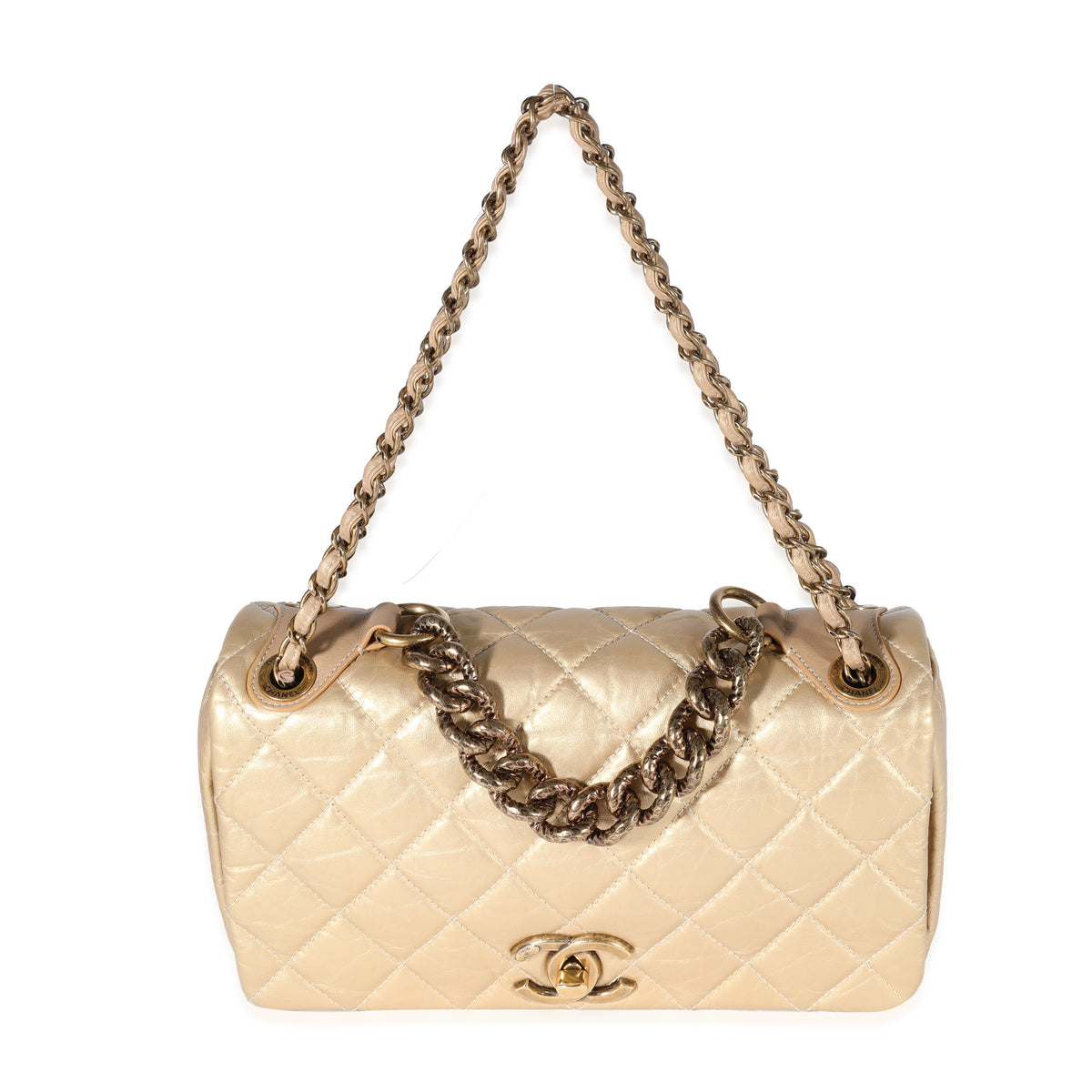 Chanel Gold Quilted Aged Calfskin Medium Pondicherry Flap Bag