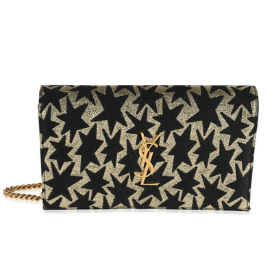 Saint Laurent Metallic Gold & Black Brocade Star Chain Wallet