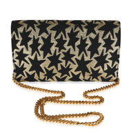 Saint Laurent Metallic Gold & Black Brocade Star Chain Wallet