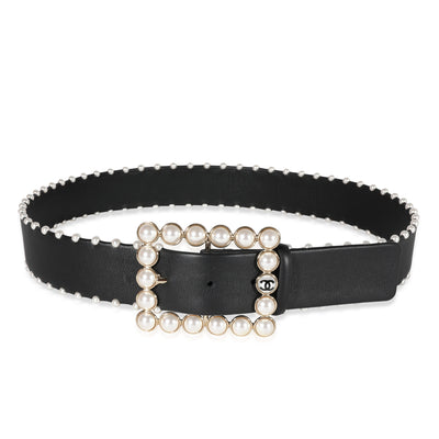 Chanel Runway Faux Pearl Black Leather Belt