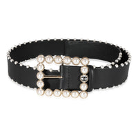 Chanel Runway Faux Pearl Black Leather Belt