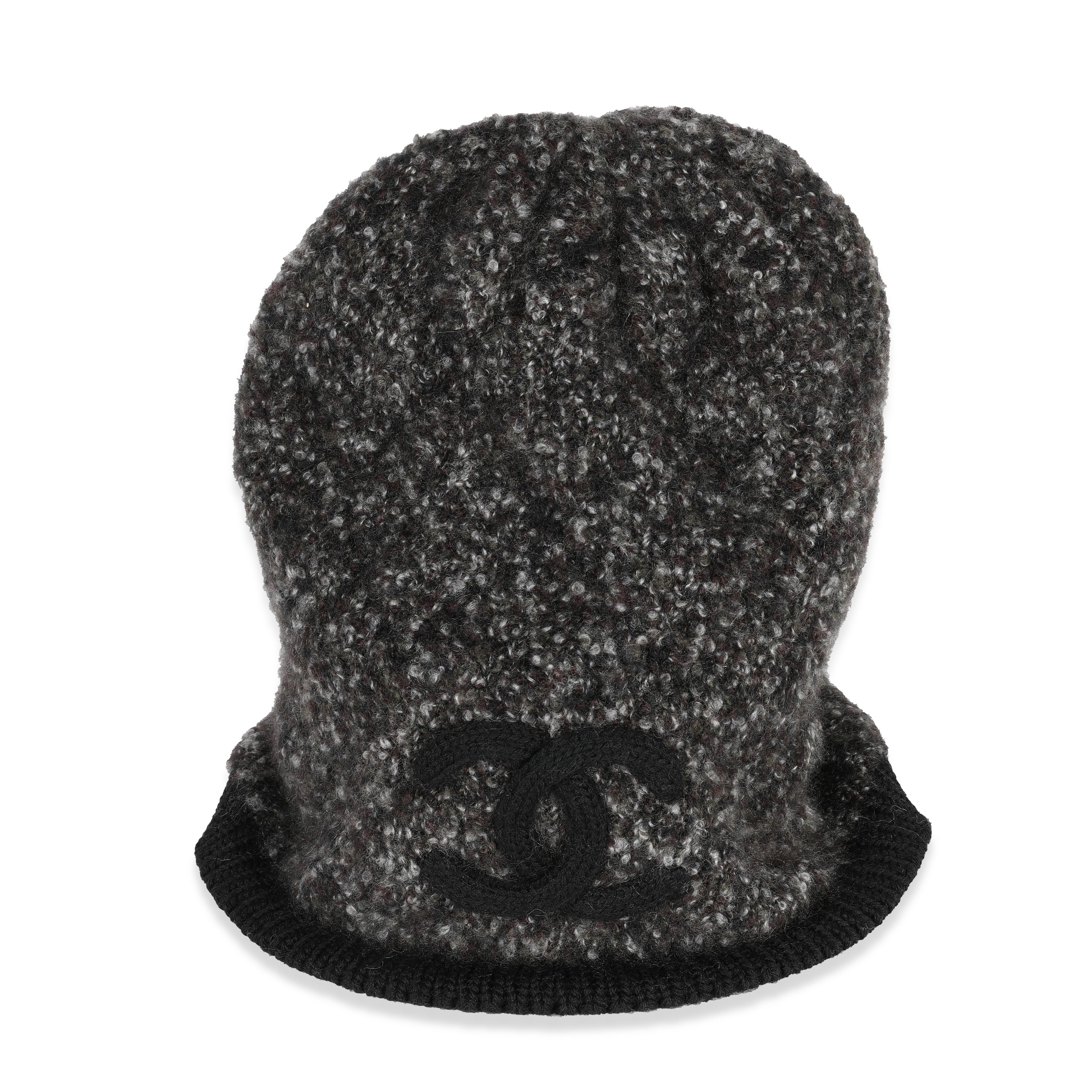Chanel Black Grey Boucle Cashmere CC Beanie myGemma Item #122022