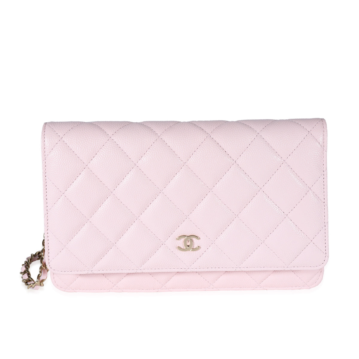 Chanel Pale Pink Quilted Caviar Wallet on Chain