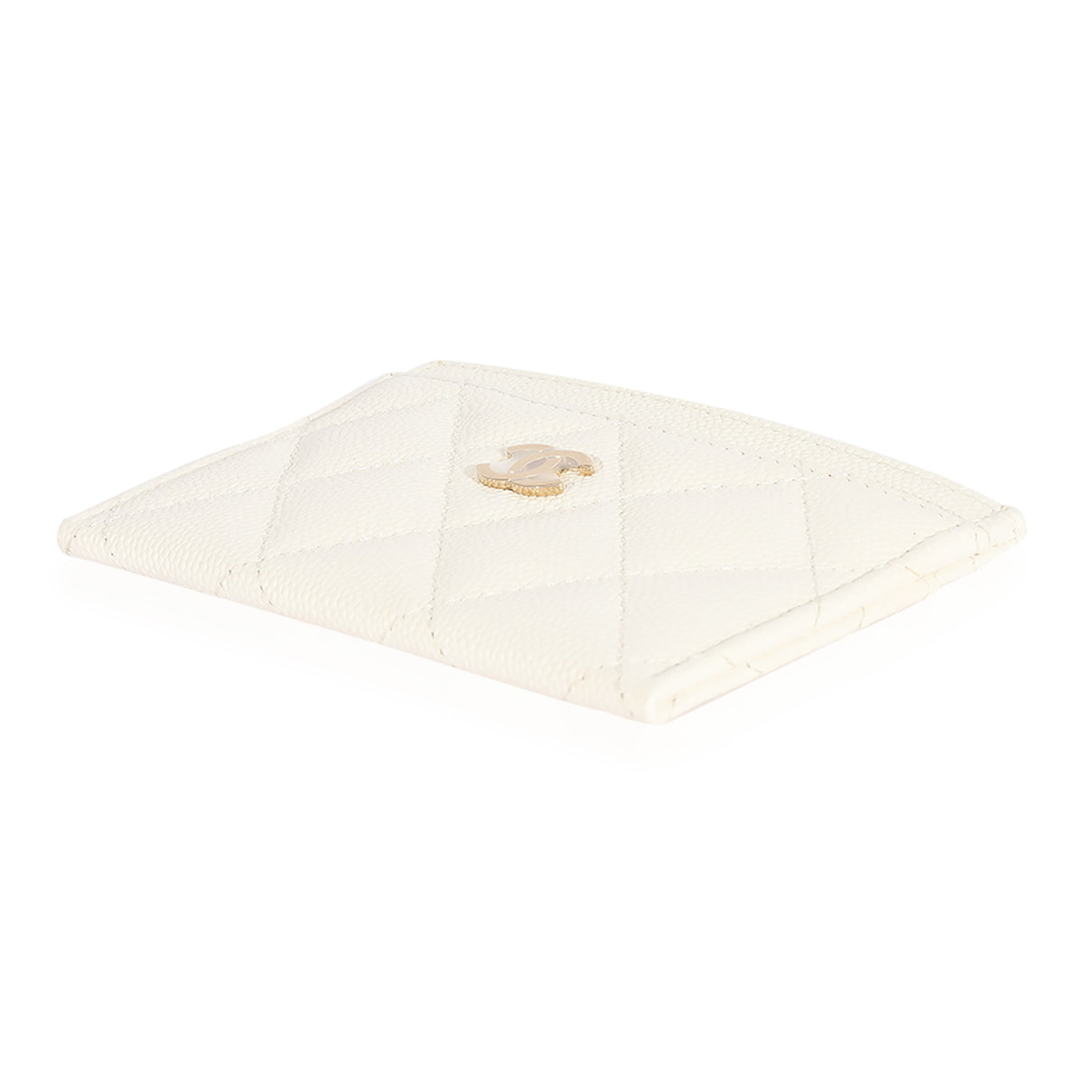 Chanel White Quilted Caviar Classic Card Holder