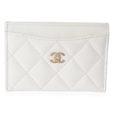 Chanel White Quilted Caviar Classic Card Holder